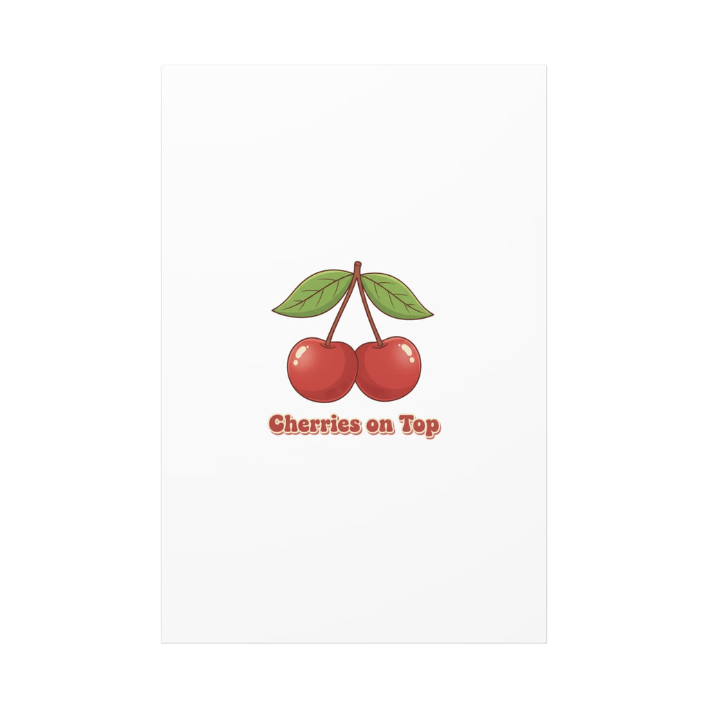 Cherry Illustration Canvas, vintage cherry fruit motif | kawaii retro wall art