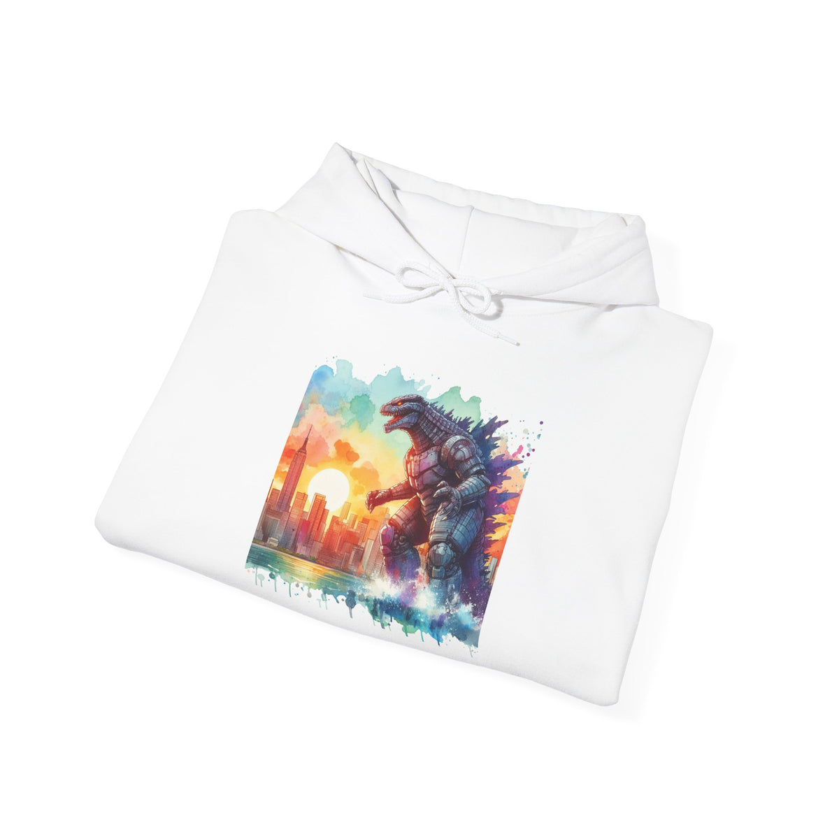 Kaiju Sunset Hoodie — Colorful Godzilla Sunset Graphic Pullover