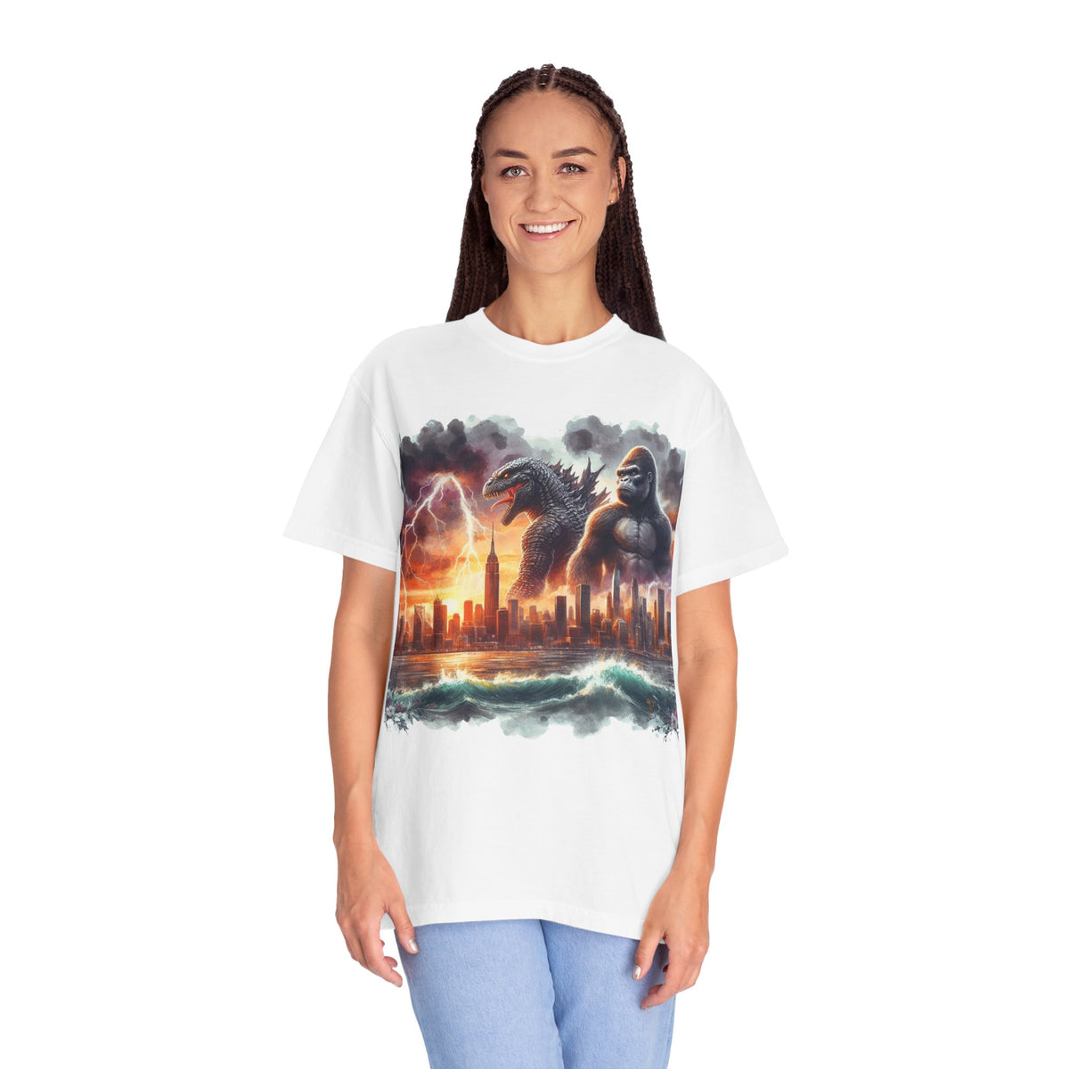 Godzilla and King Kong City Battle T-shirt | Monster Skyline Sunset