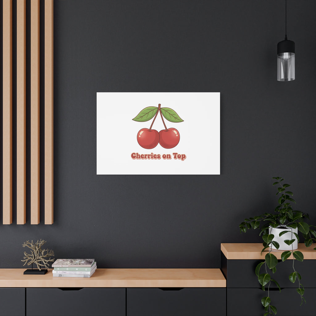 Cherry Illustration Canvas, vintage cherry fruit motif | kawaii retro wall art