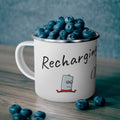 Enamel Camping Mug — "Recharging My Social Battery" Camping Coffee Cup
