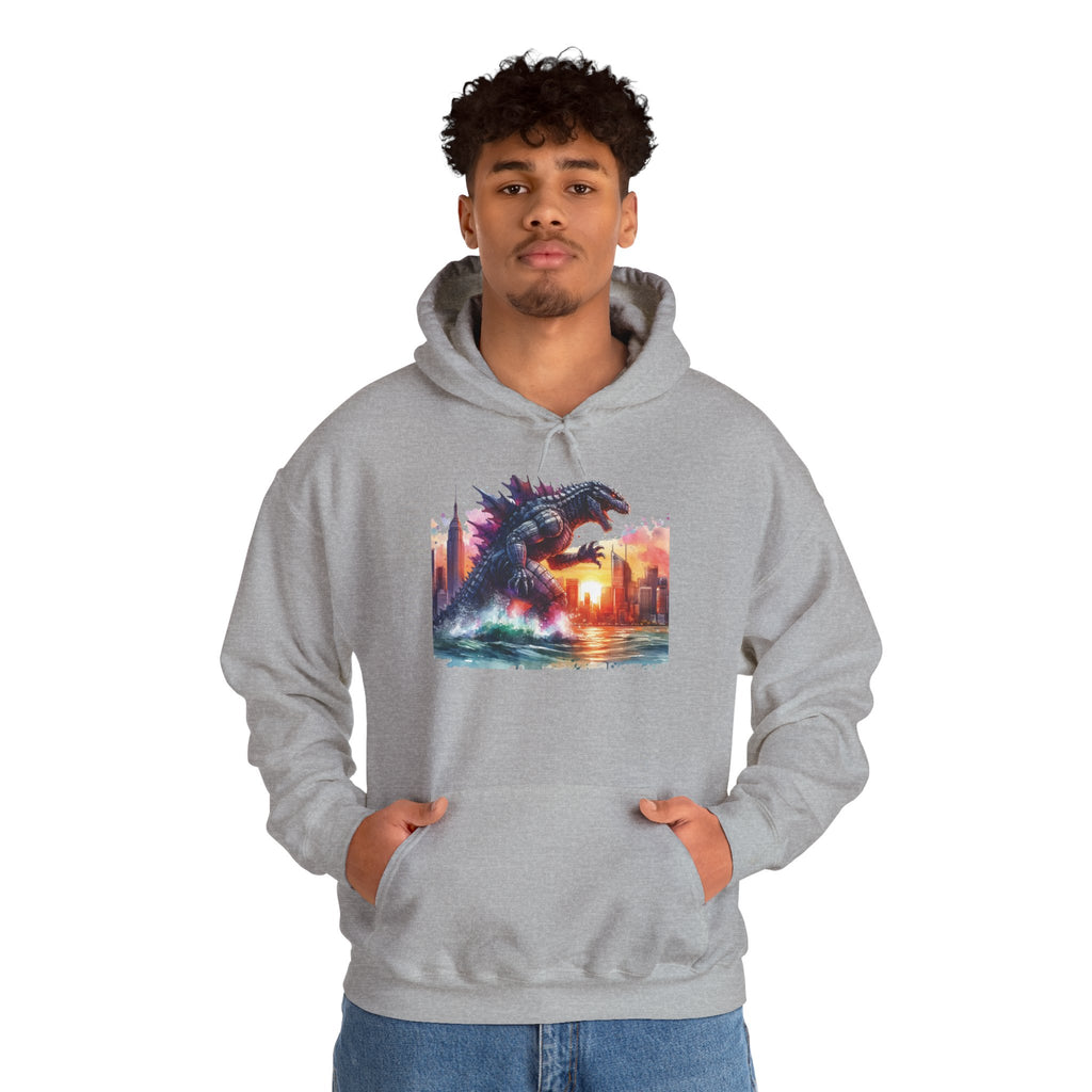 Godzilla Cityscape Hoodie – Retro Sunset Kaiju Graphic Sweatshirt