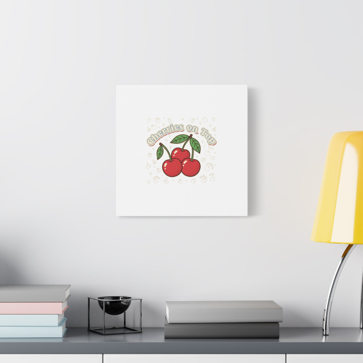 Cherries on Top Canvas | Retro Kawaii Fruit Print, Cherry Wall Art