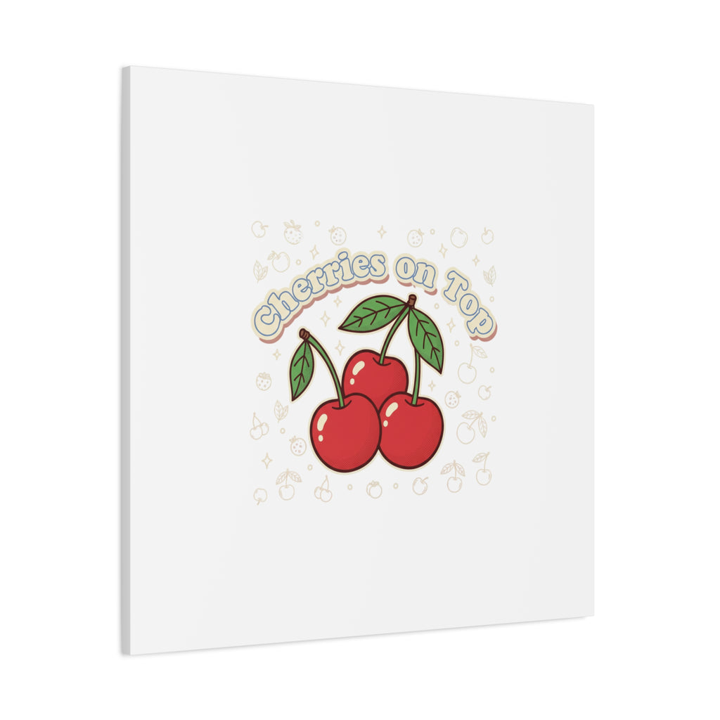 Cherries on Top Canvas | Retro Kawaii Fruit Print, Cherry Wall Art