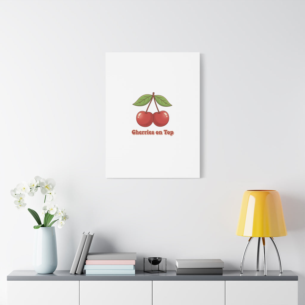 Cherry Illustration Canvas, vintage cherry fruit motif | kawaii retro wall art