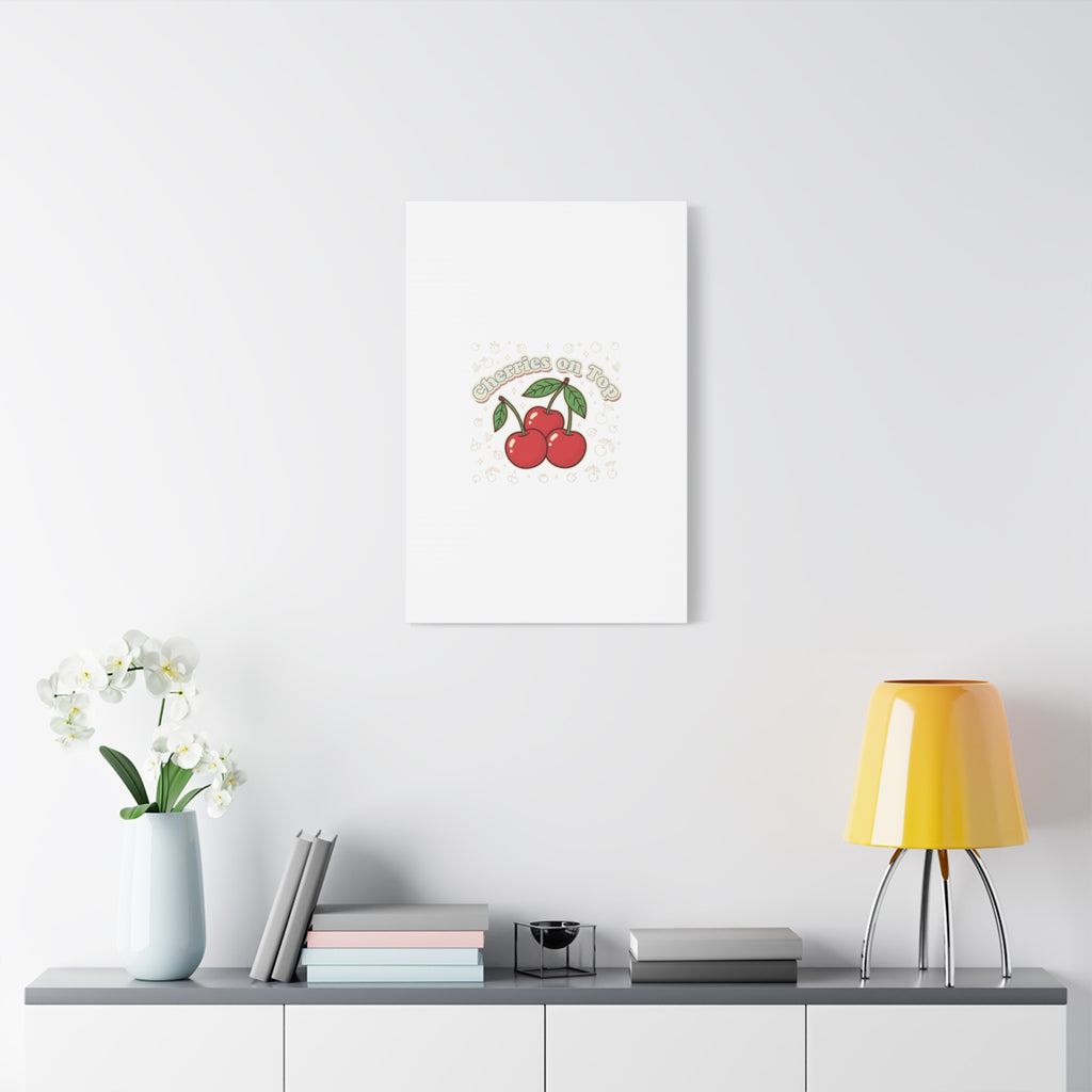 Cherries on Top Canvas | Retro Kawaii Fruit Print, Cherry Wall Art