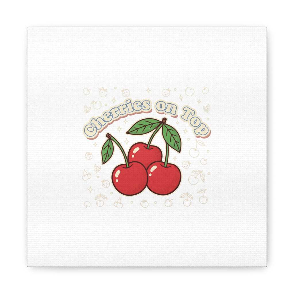 Cherries on Top Canvas | Retro Kawaii Fruit Print, Cherry Wall Art