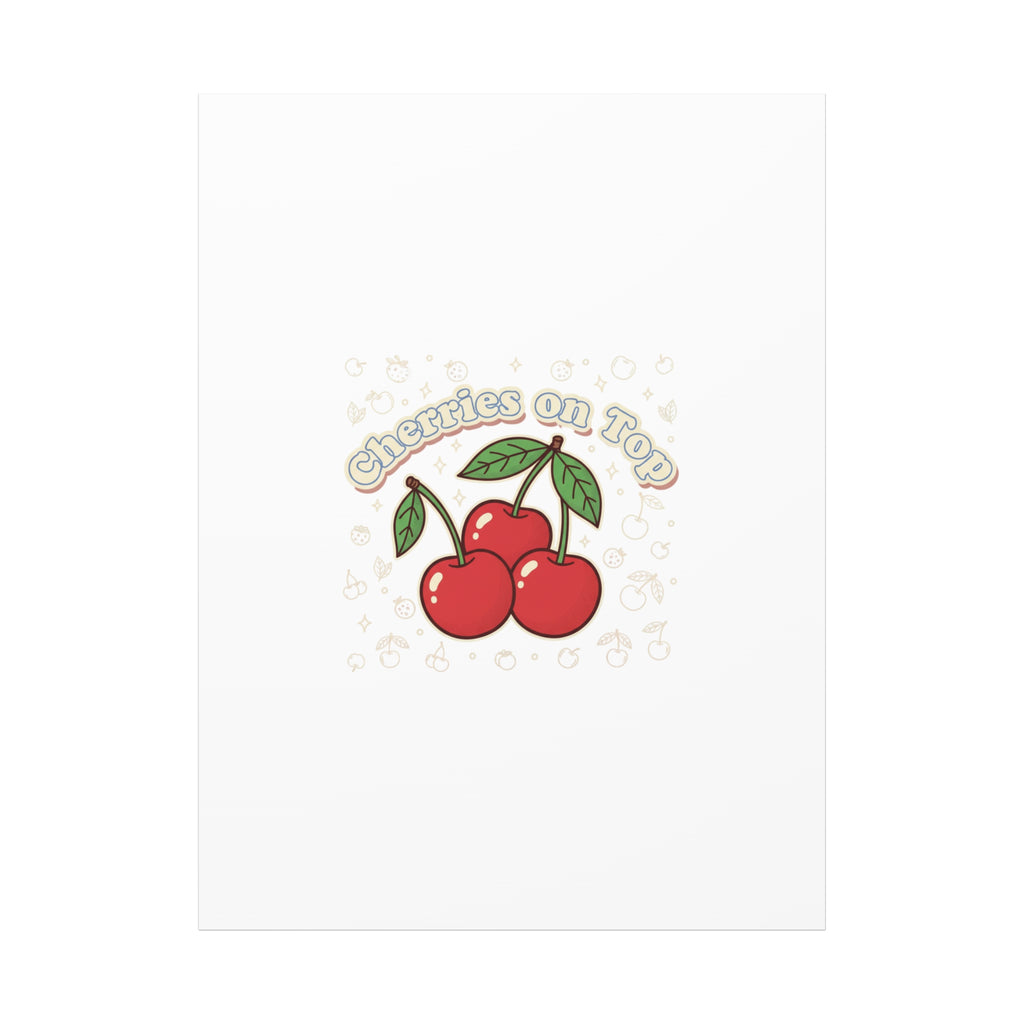 Cherries on Top Canvas | Retro Kawaii Fruit Print, Cherry Wall Art