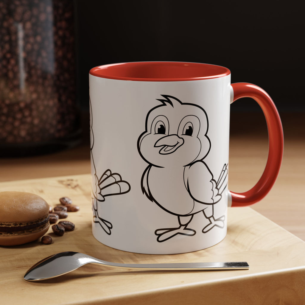 Bird Coloring Accent Coffee Mug — Cute Outline Chick Design (11/15 oz)