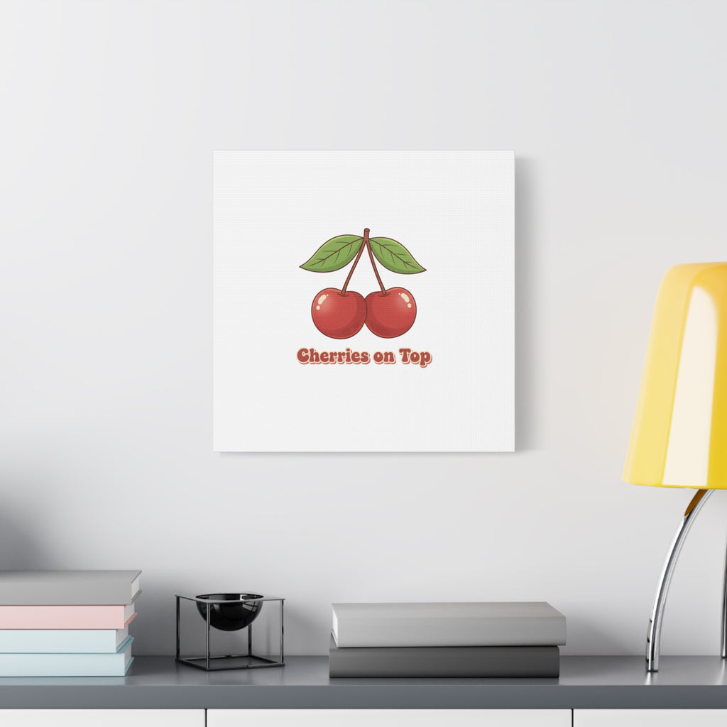 Cherry Illustration Canvas, vintage cherry fruit motif | kawaii retro wall art