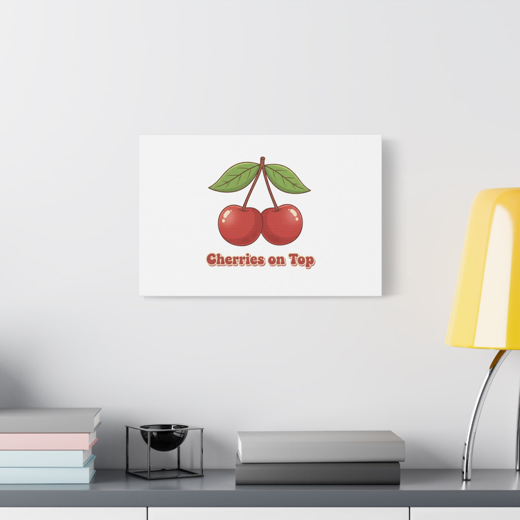 Cherry Illustration Canvas, vintage cherry fruit motif | kawaii retro wall art
