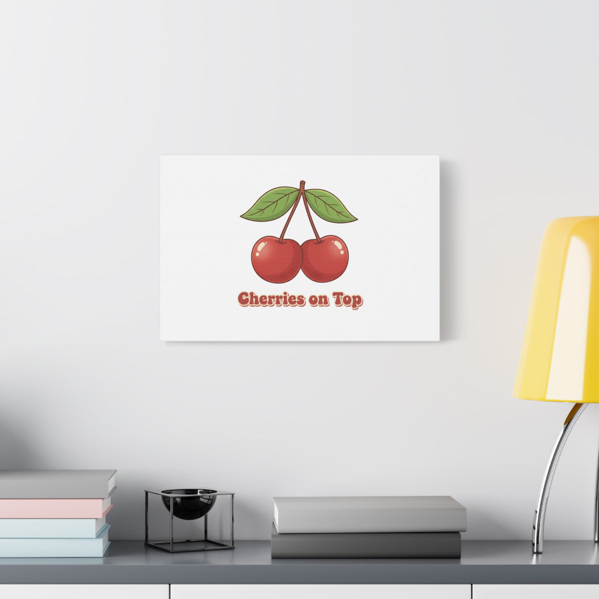 Cherry Illustration Canvas, vintage cherry fruit motif | kawaii retro wall art