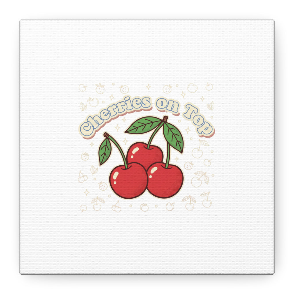 Cherries on Top Canvas | Retro Kawaii Fruit Print, Cherry Wall Art