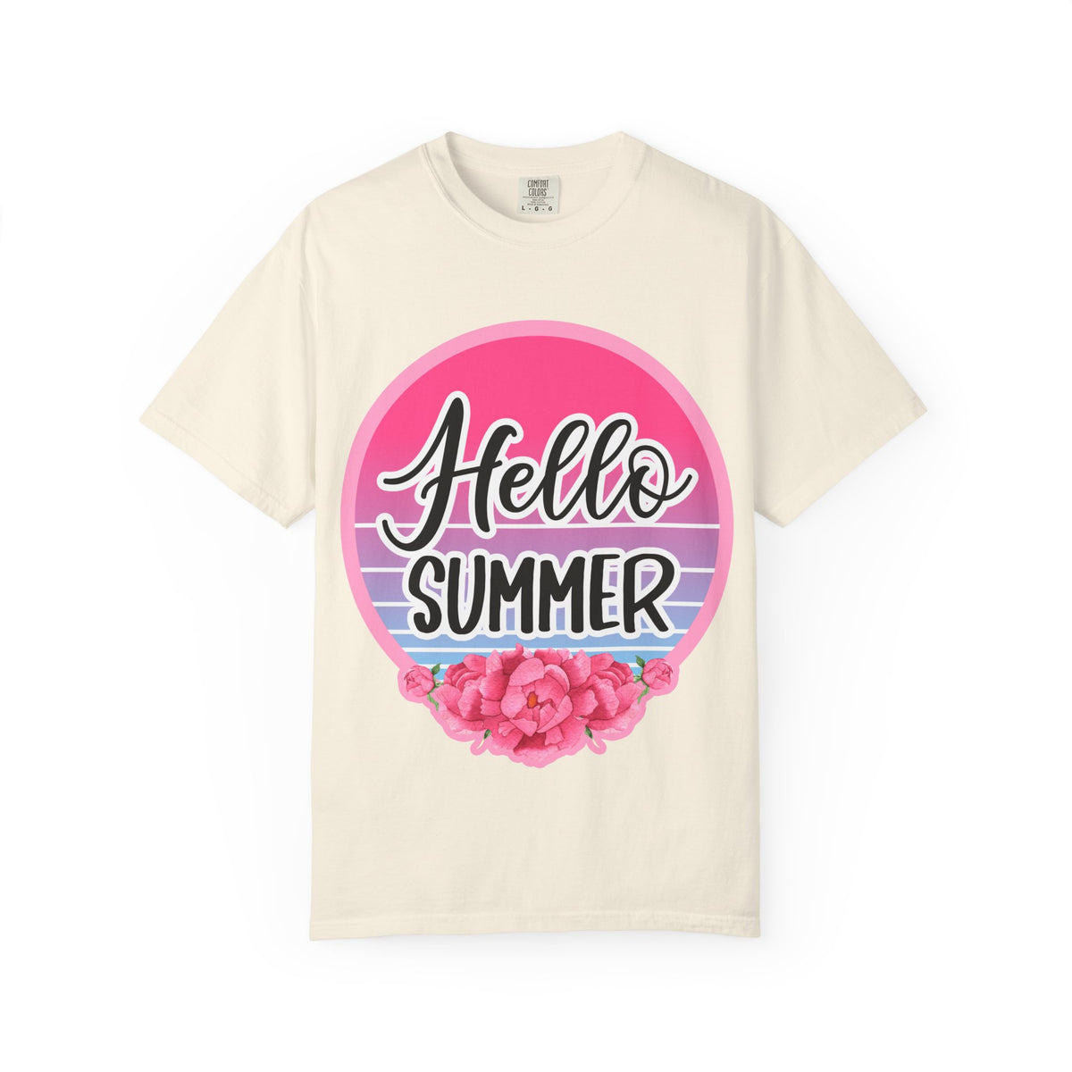 Hello Summer T-Shirt — Pink Retro Sunset Floral Tee