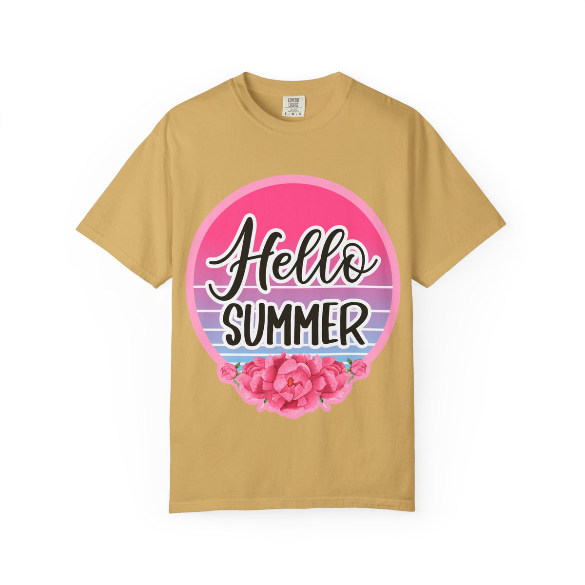 Hello Summer T-Shirt — Pink Retro Sunset Floral Tee