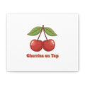 Cherry Illustration Canvas, vintage cherry fruit motif | kawaii retro wall art