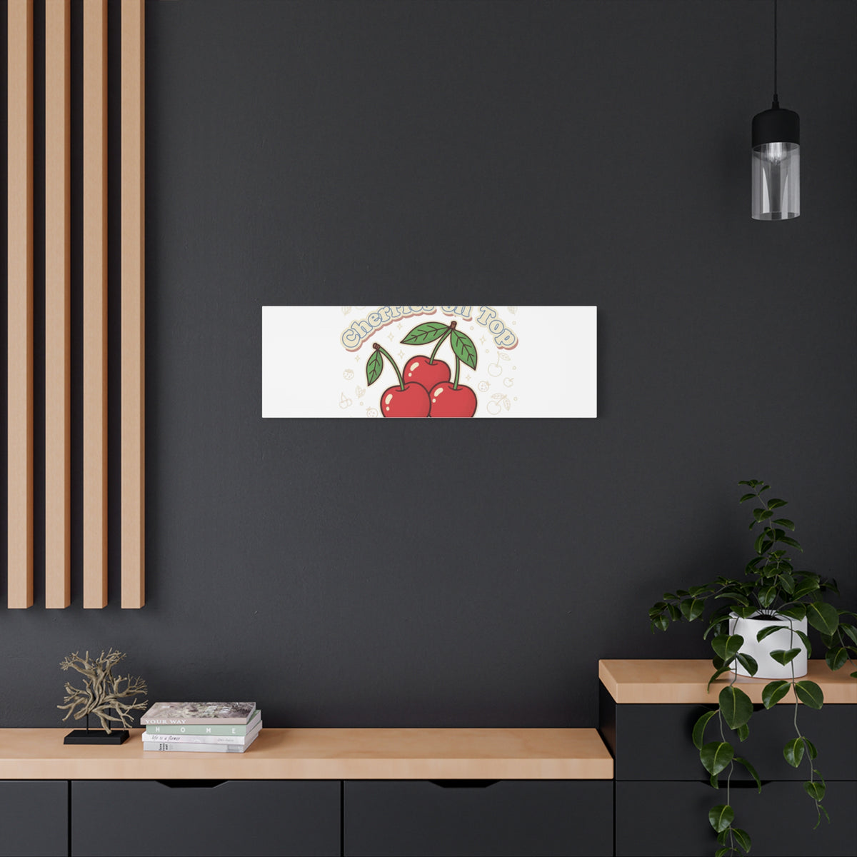 Cherries on Top Canvas | Retro Kawaii Fruit Print, Cherry Wall Art
