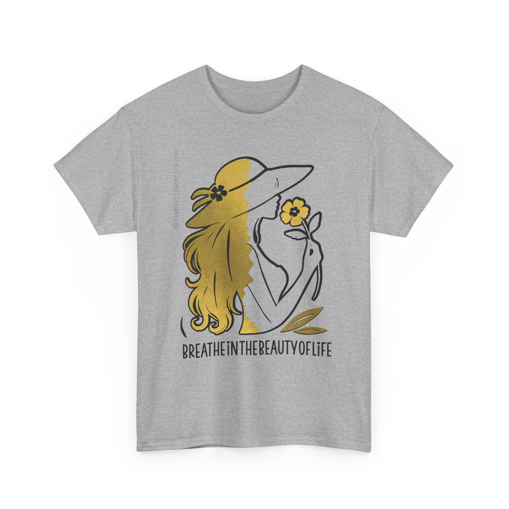 Women’s Floral Mindfulness Tee — “Breathe in the Beauty of Life” Graphic Shirt