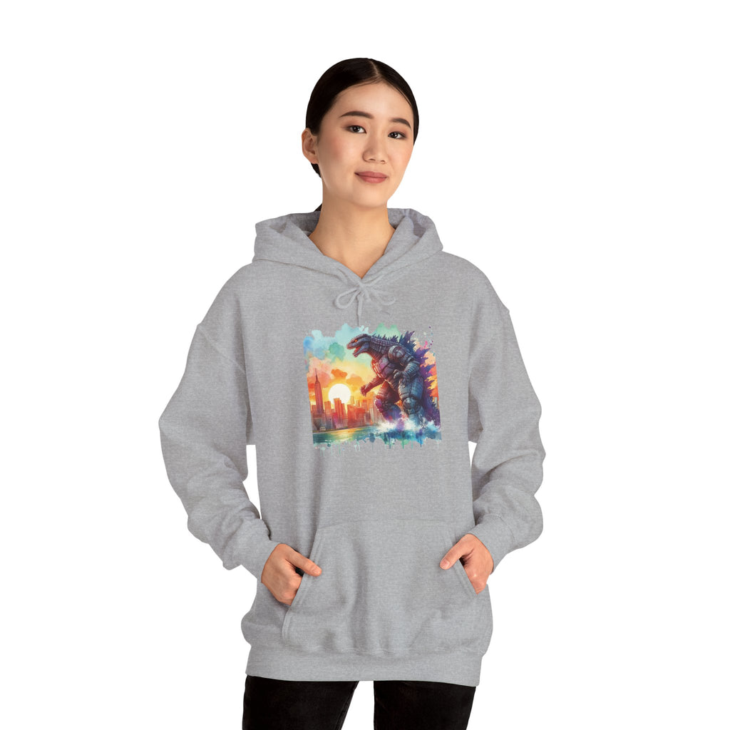 Kaiju Sunset Hoodie — Colorful Godzilla Sunset Graphic Pullover