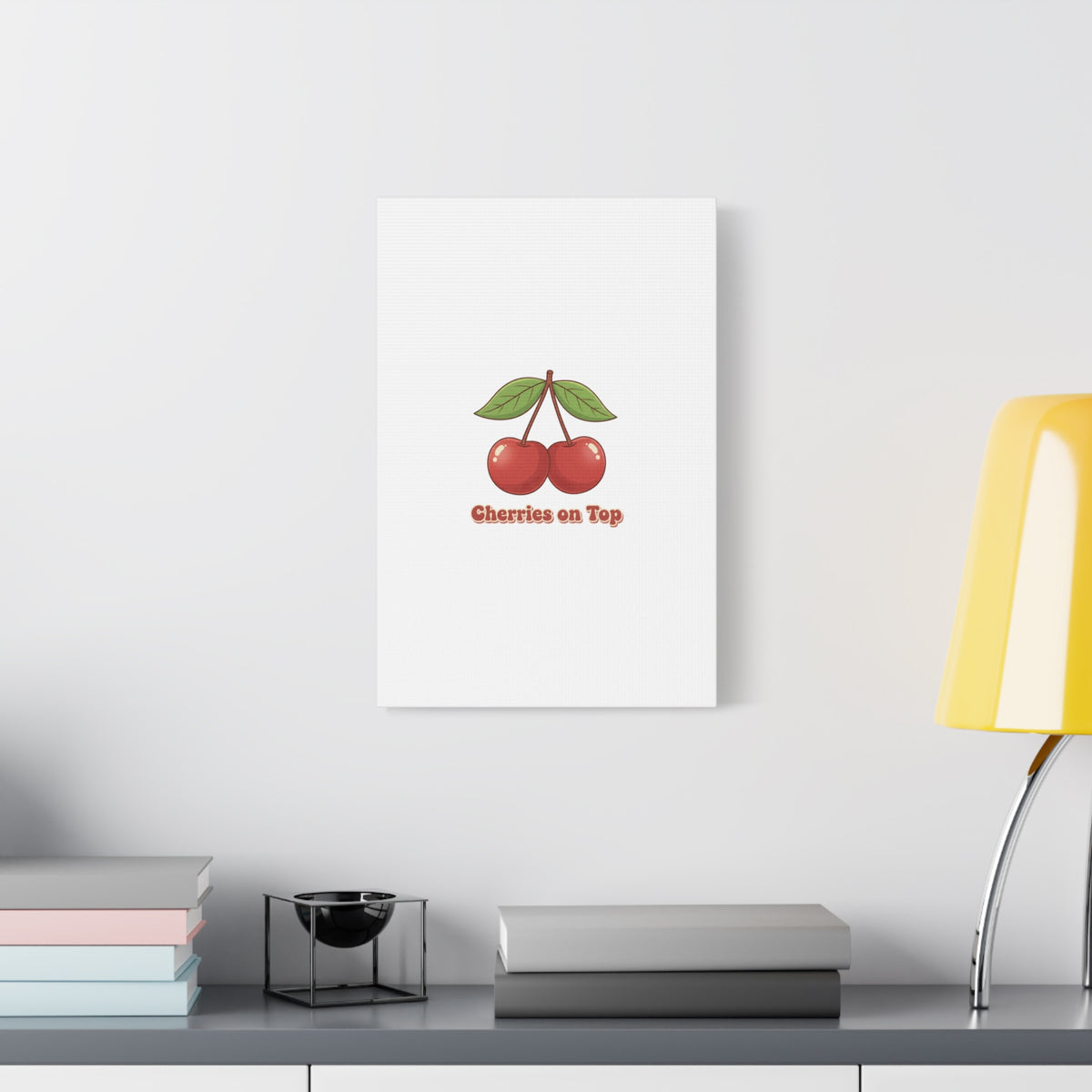 Cherry Illustration Canvas, vintage cherry fruit motif | kawaii retro wall art