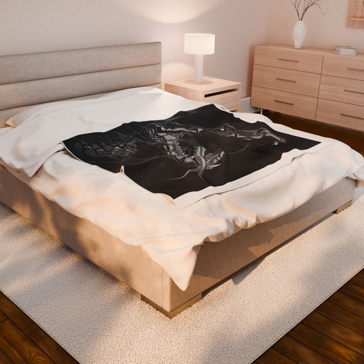 Snake Head Velveteen Plush Blanket — Monochrome Rattlesnake Throw for Gothic, Nature & Reptile Lovers