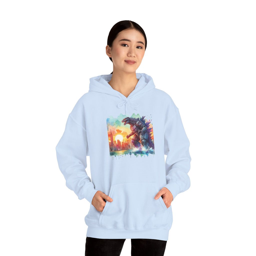 Kaiju Sunset Hoodie — Colorful Godzilla Sunset Graphic Pullover