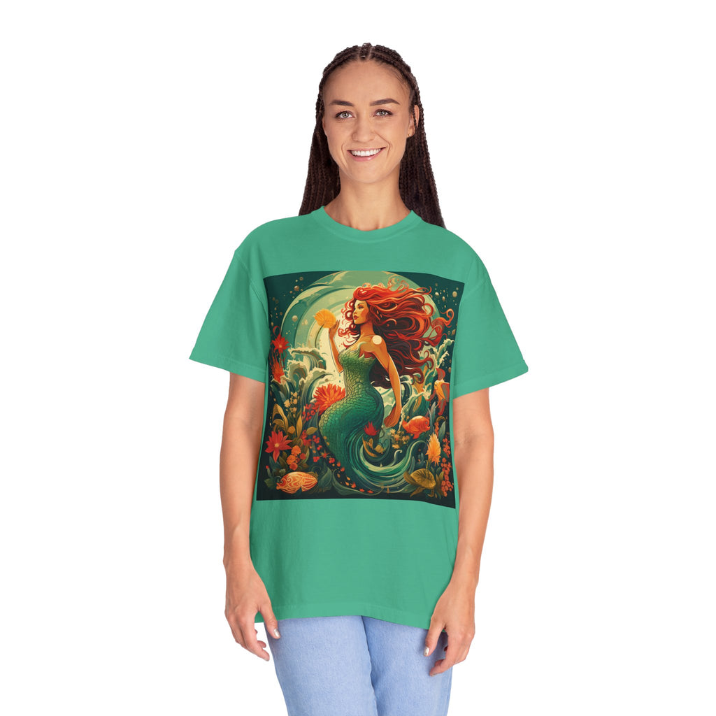 Mermaid Fantasy T-Shirt — Redhead Sea Siren Illustration