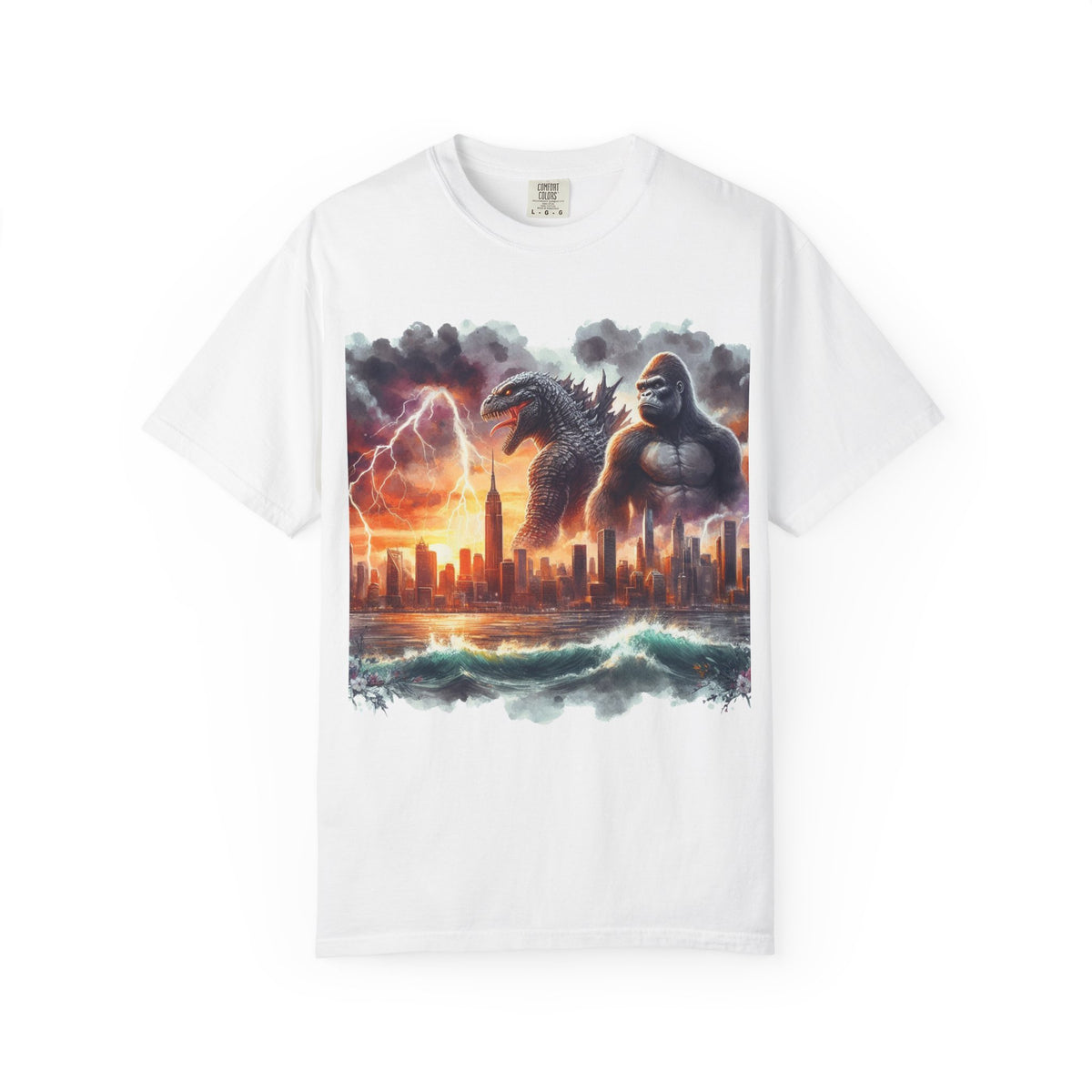 Godzilla and King Kong City Battle T-shirt | Monster Skyline Sunset