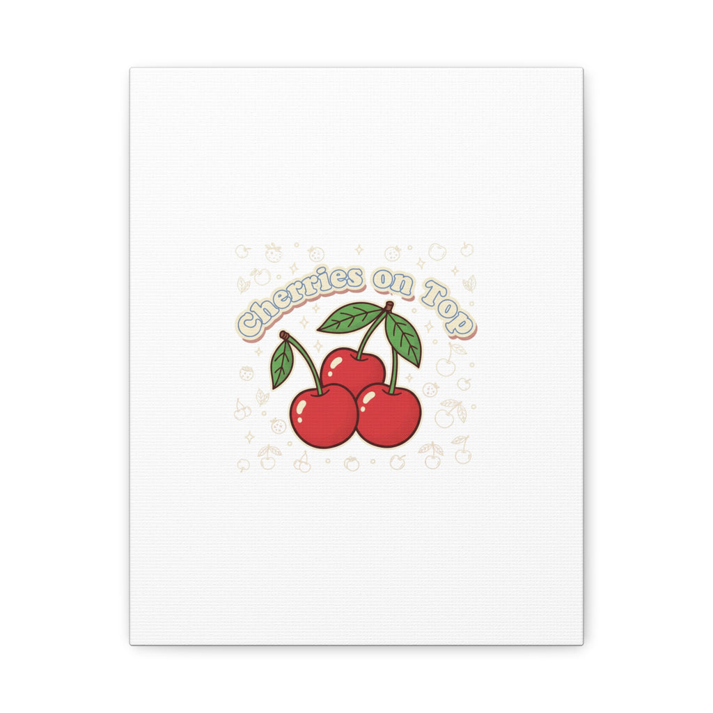Cherries on Top Canvas | Retro Kawaii Fruit Print, Cherry Wall Art