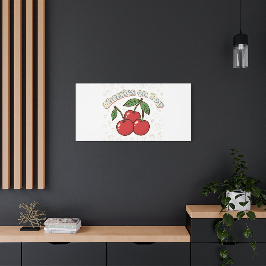 Cherries on Top Canvas | Retro Kawaii Fruit Print, Cherry Wall Art