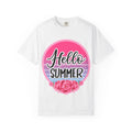 Hello Summer T-Shirt — Pink Retro Sunset Floral Tee