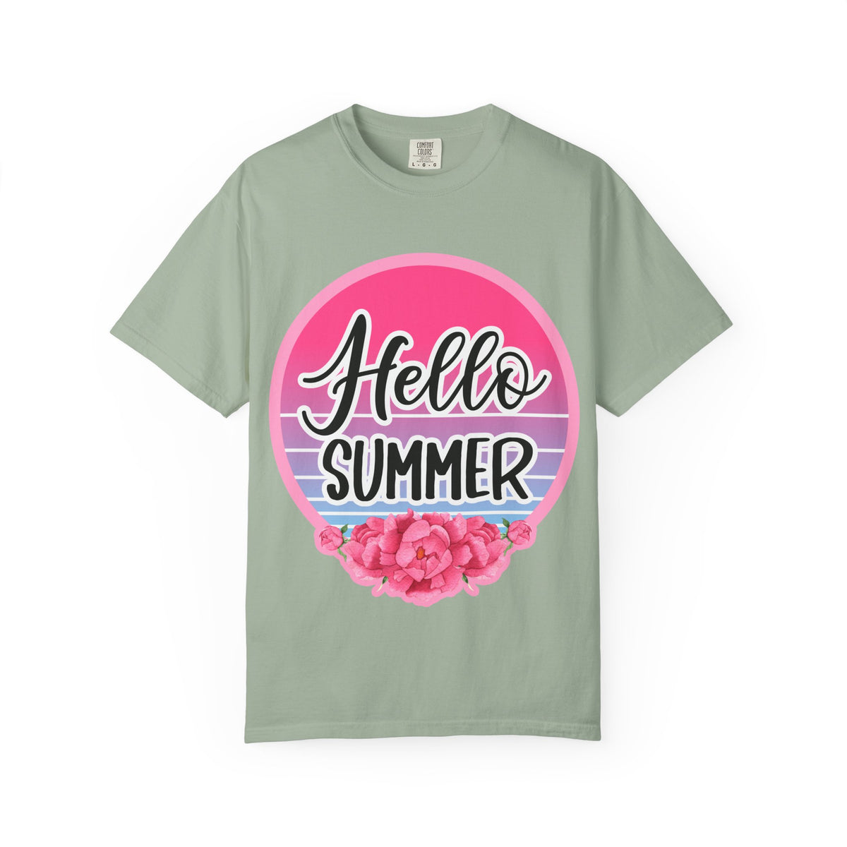 Hello Summer T-Shirt — Pink Retro Sunset Floral Tee