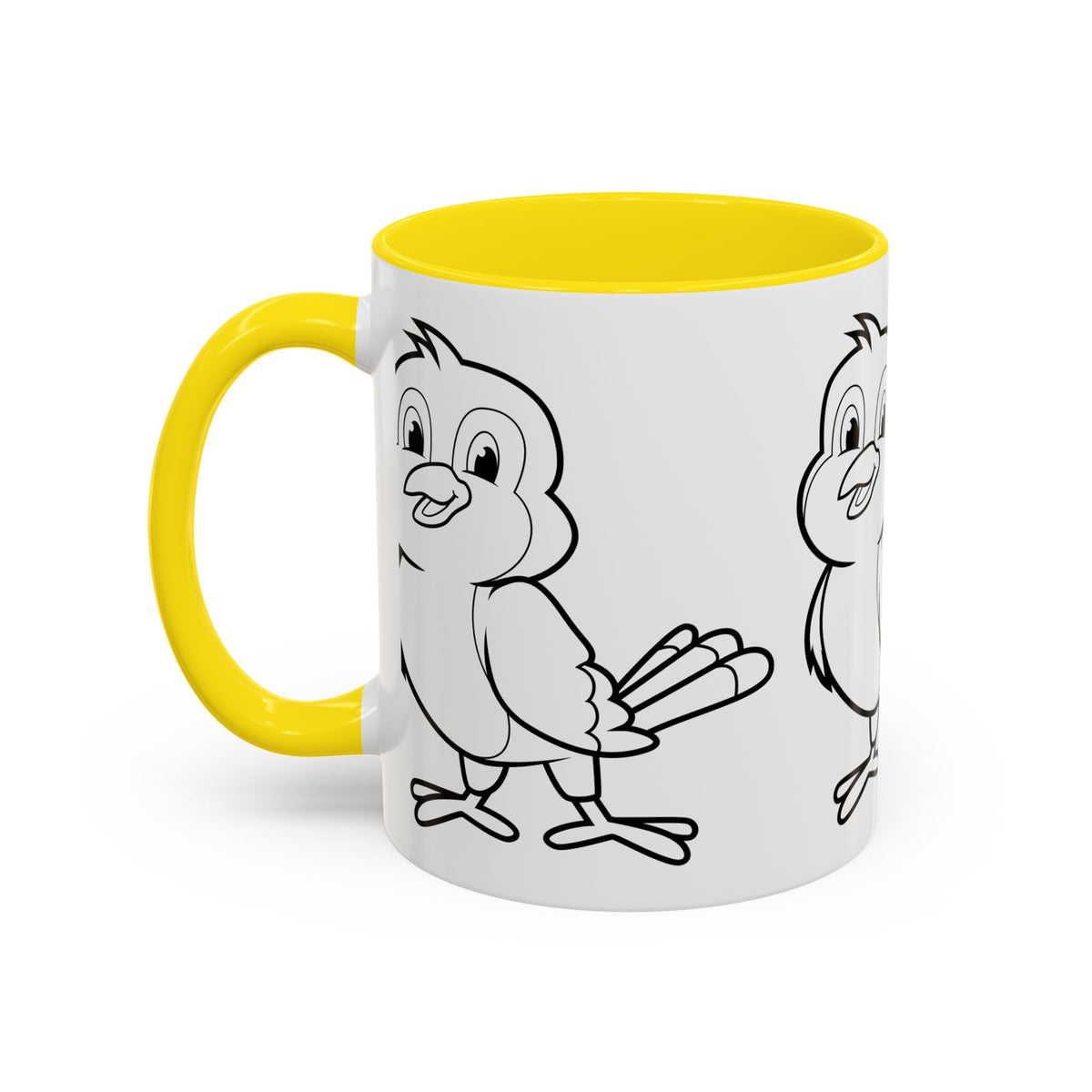 Bird Coloring Accent Coffee Mug — Cute Outline Chick Design (11/15 oz)