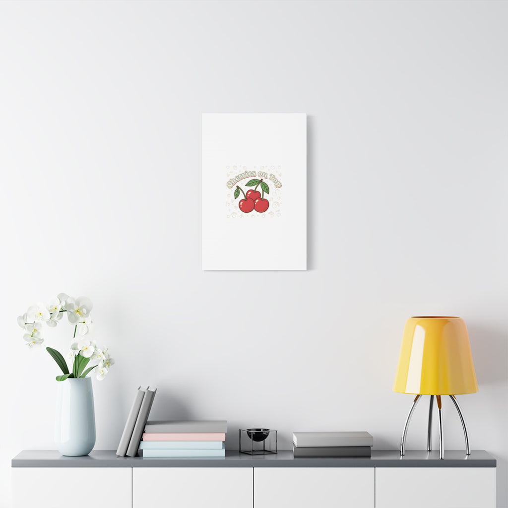 Cherries on Top Canvas | Retro Kawaii Fruit Print, Cherry Wall Art