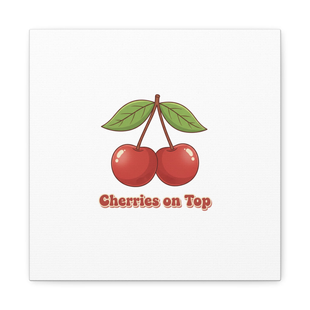 Cherry Illustration Canvas, vintage cherry fruit motif | kawaii retro wall art