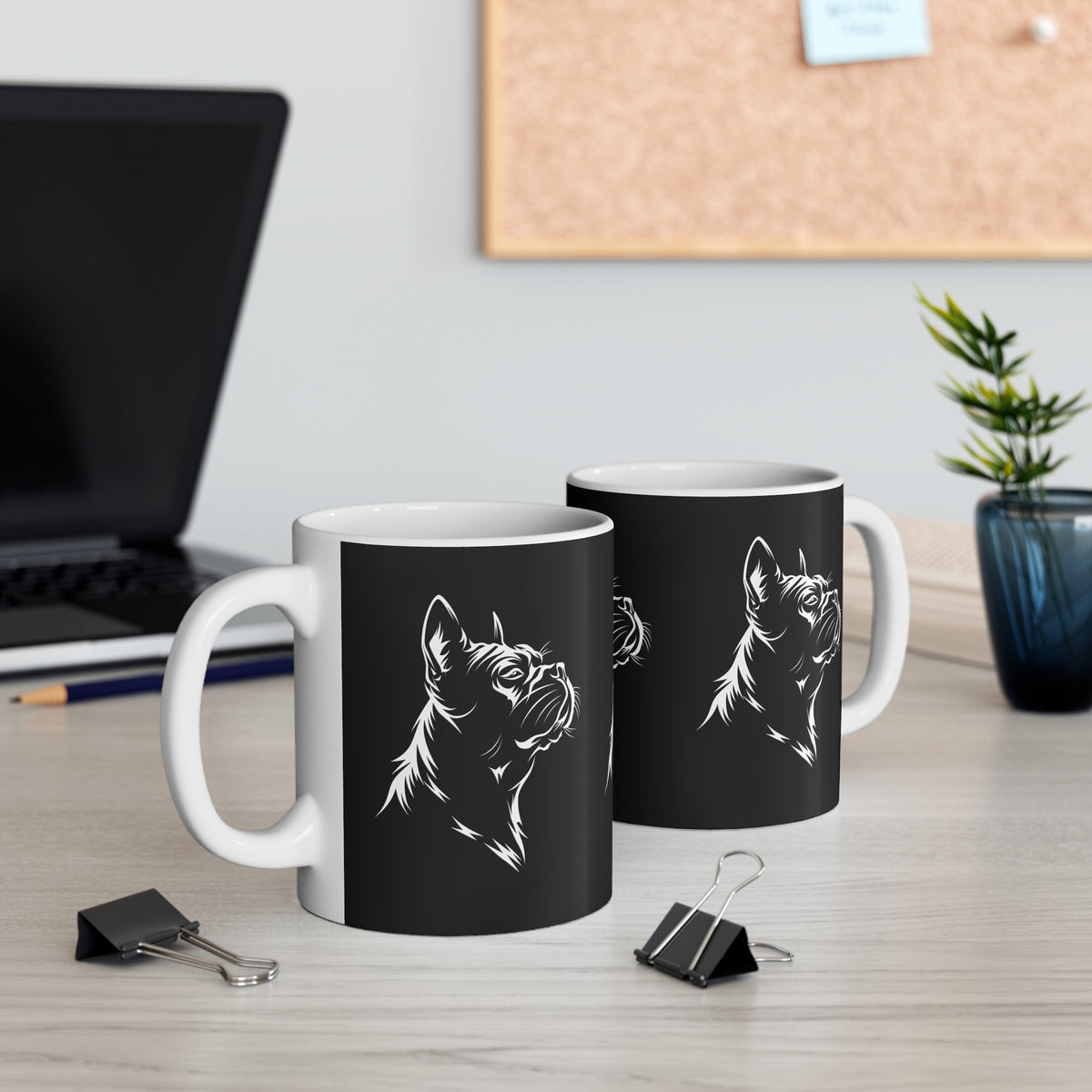 French Bulldog Silhouette Mug — Black & White Dog Coffee Cup, Gift for Dog Lovers