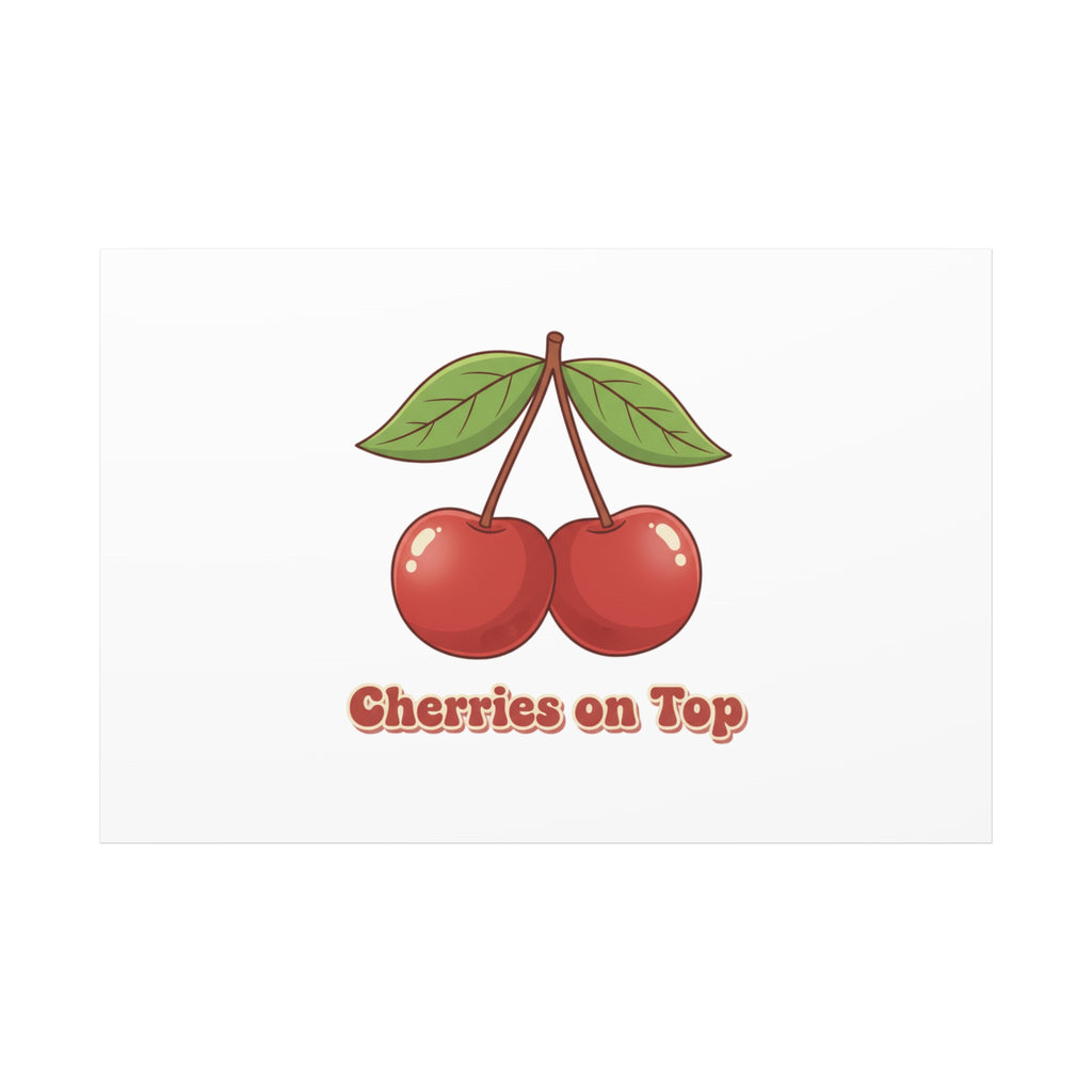 Cherry Illustration Canvas, vintage cherry fruit motif | kawaii retro wall art