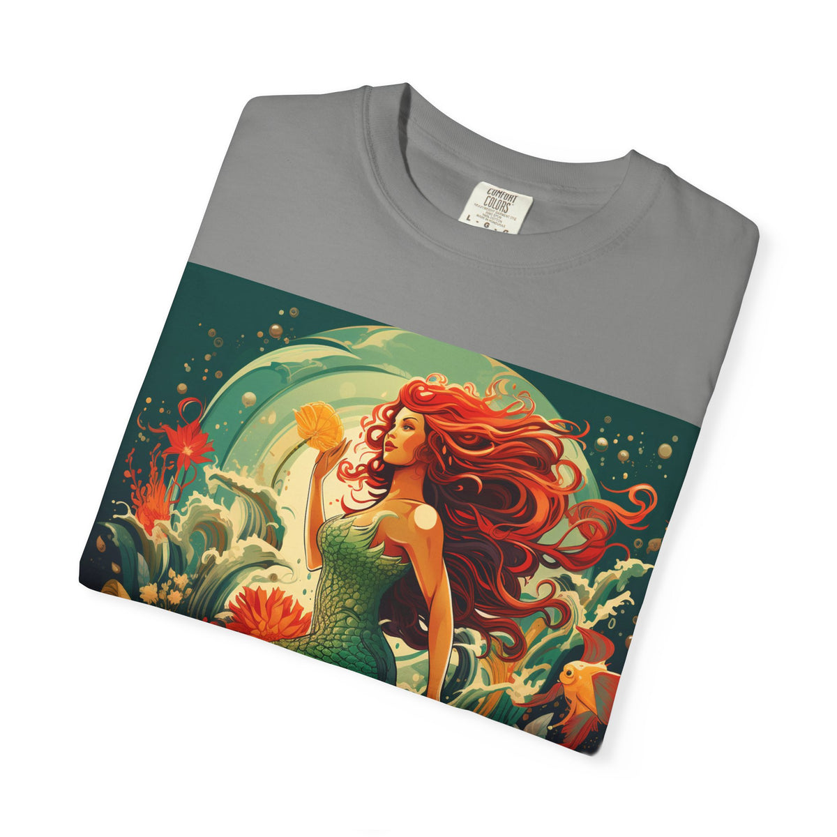 Mermaid Fantasy T-Shirt — Redhead Sea Siren Illustration