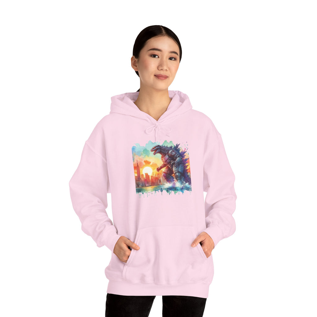 Kaiju Sunset Hoodie — Colorful Godzilla Sunset Graphic Pullover
