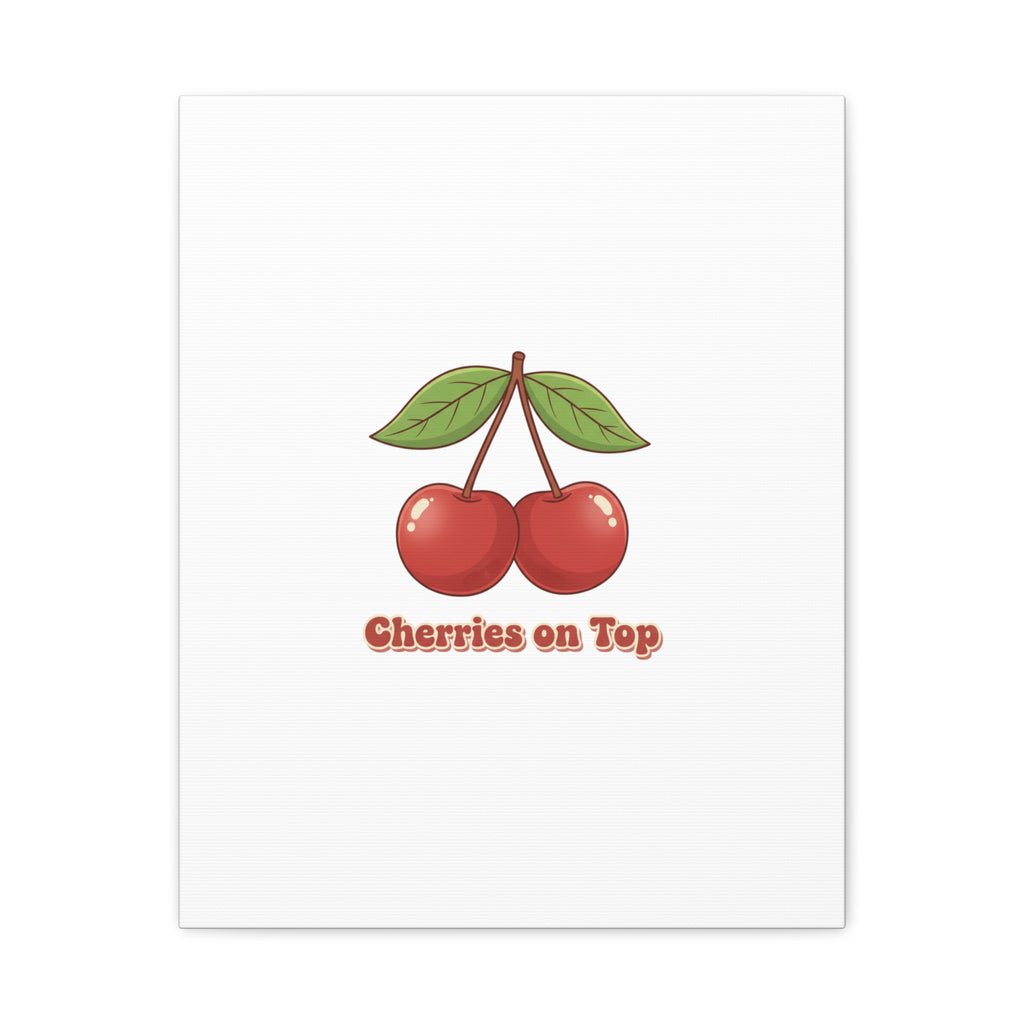 Cherry Illustration Canvas, vintage cherry fruit motif | kawaii retro wall art