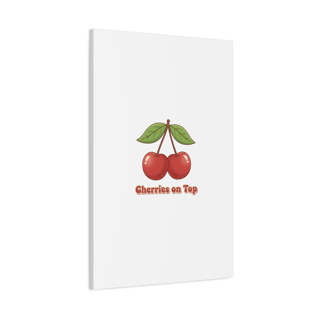 Cherry Illustration Canvas, vintage cherry fruit motif | kawaii retro wall art