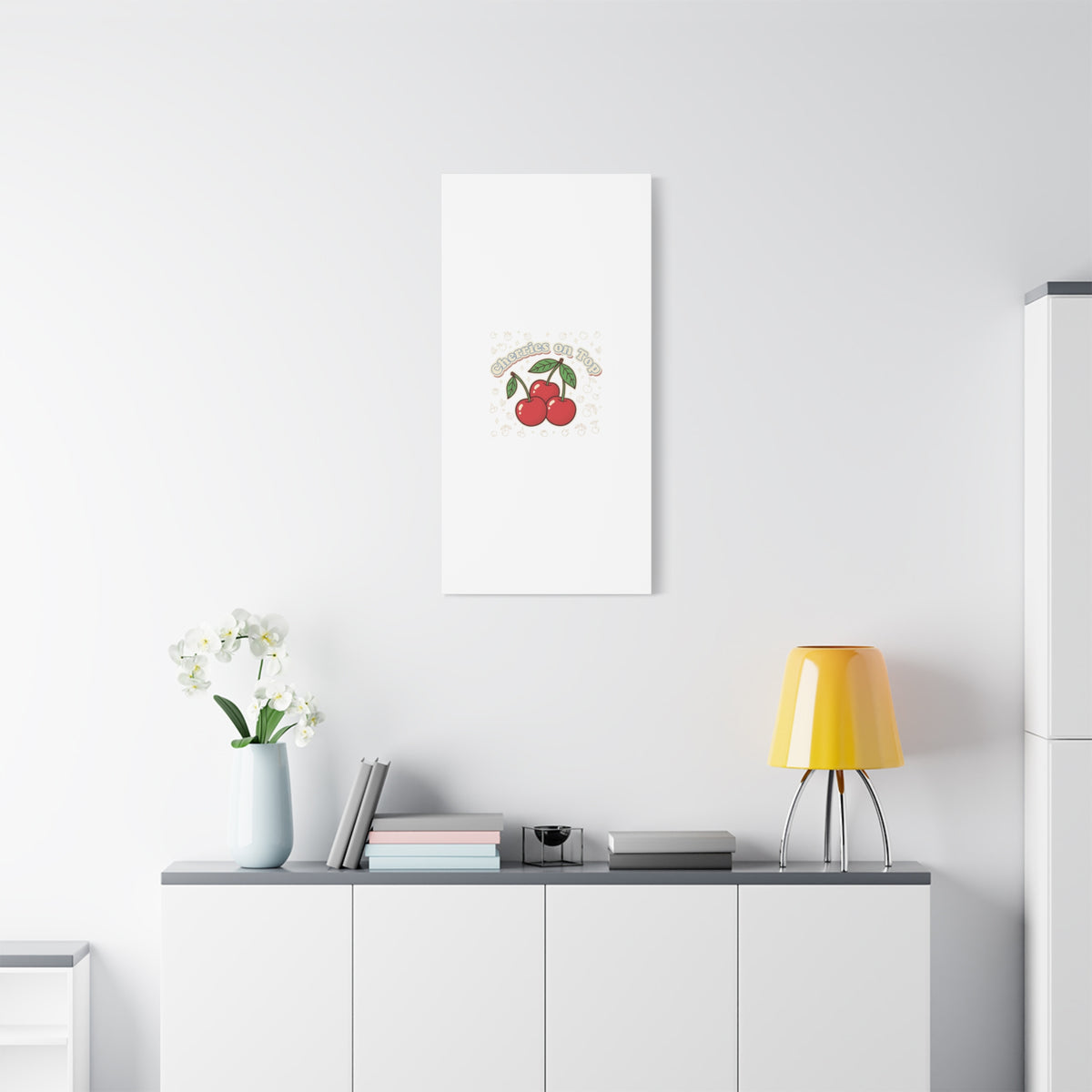 Cherries on Top Canvas | Retro Kawaii Fruit Print, Cherry Wall Art