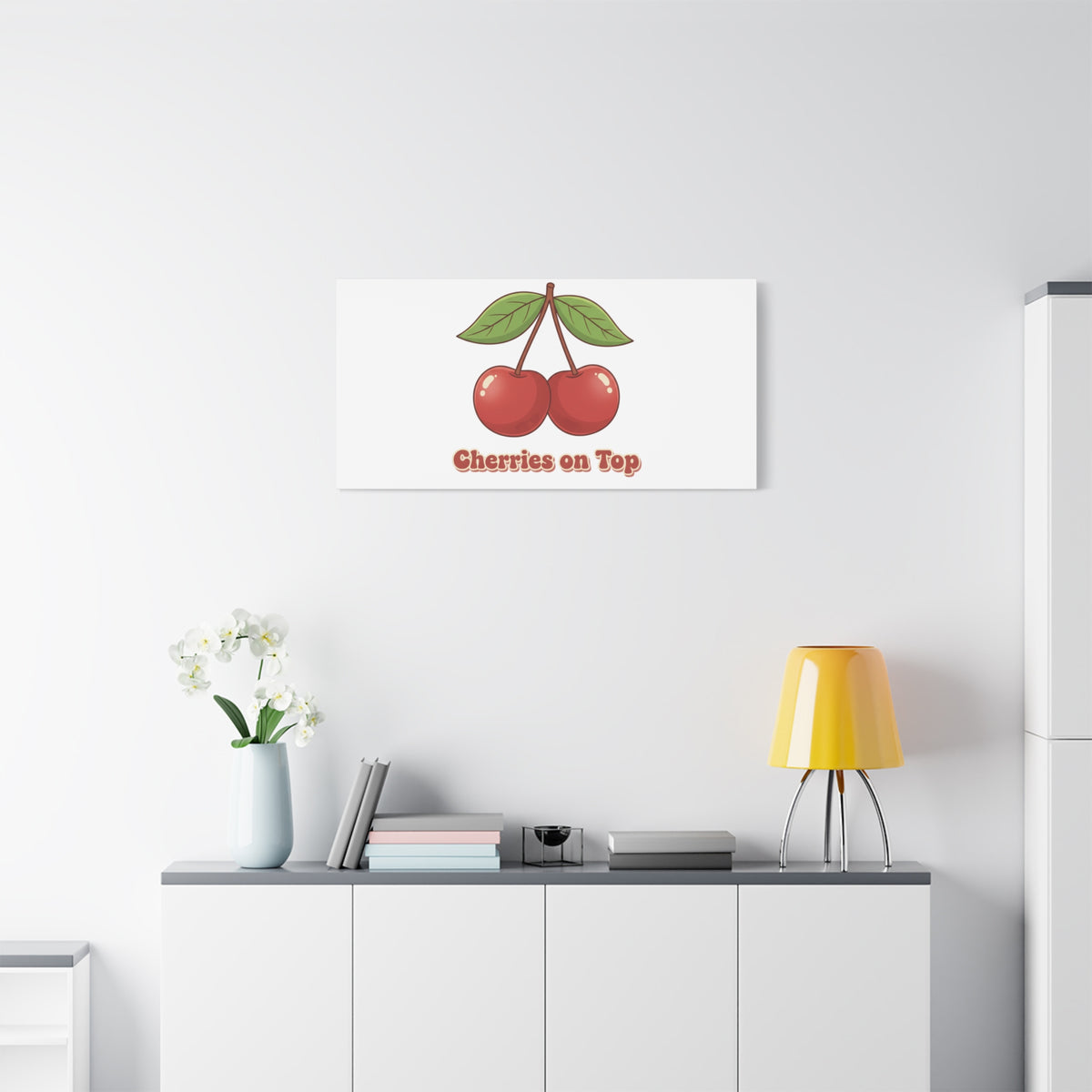 Cherry Illustration Canvas, vintage cherry fruit motif | kawaii retro wall art