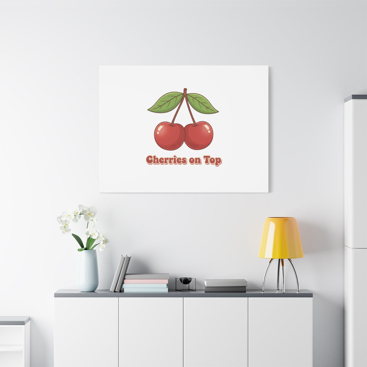 Cherry Illustration Canvas, vintage cherry fruit motif | kawaii retro wall art