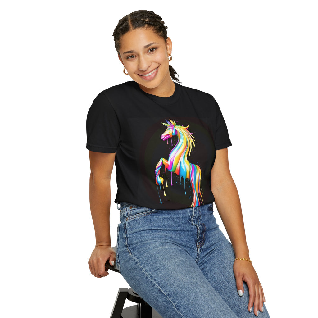 Rainbow Drip Unicorn T-Shirt — Vibrant Paint-Splash Horse Graphic Tee