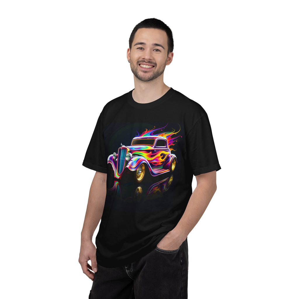 Classic Hot Rod T-Shirt — Neon Flame Vintage Car Graphic Tee