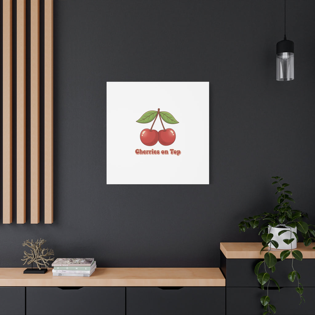 Cherry Illustration Canvas, vintage cherry fruit motif | kawaii retro wall art