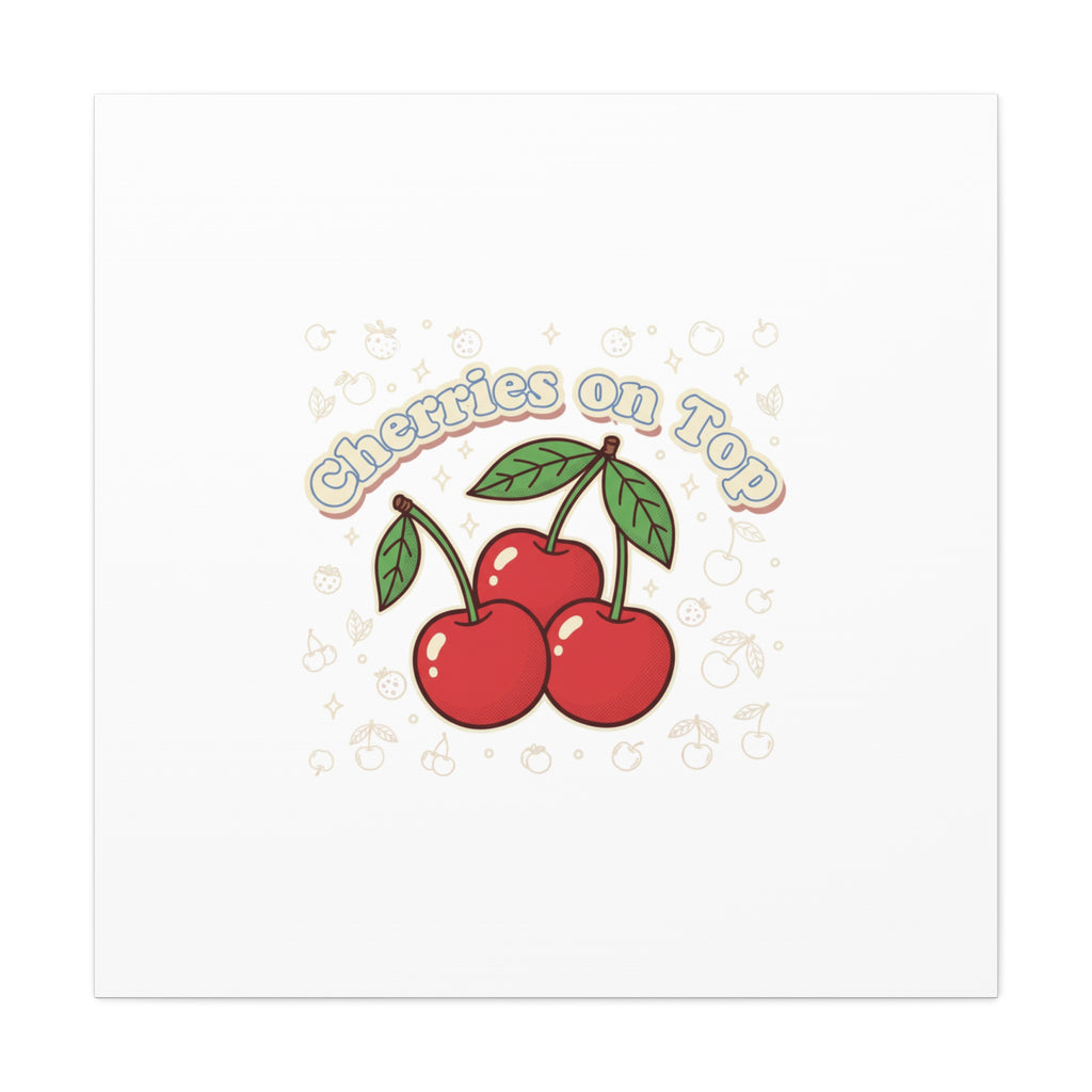 Cherries on Top Canvas | Retro Kawaii Fruit Print, Cherry Wall Art
