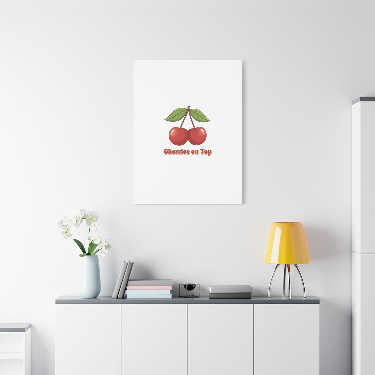 Cherry Illustration Canvas, vintage cherry fruit motif | kawaii retro wall art