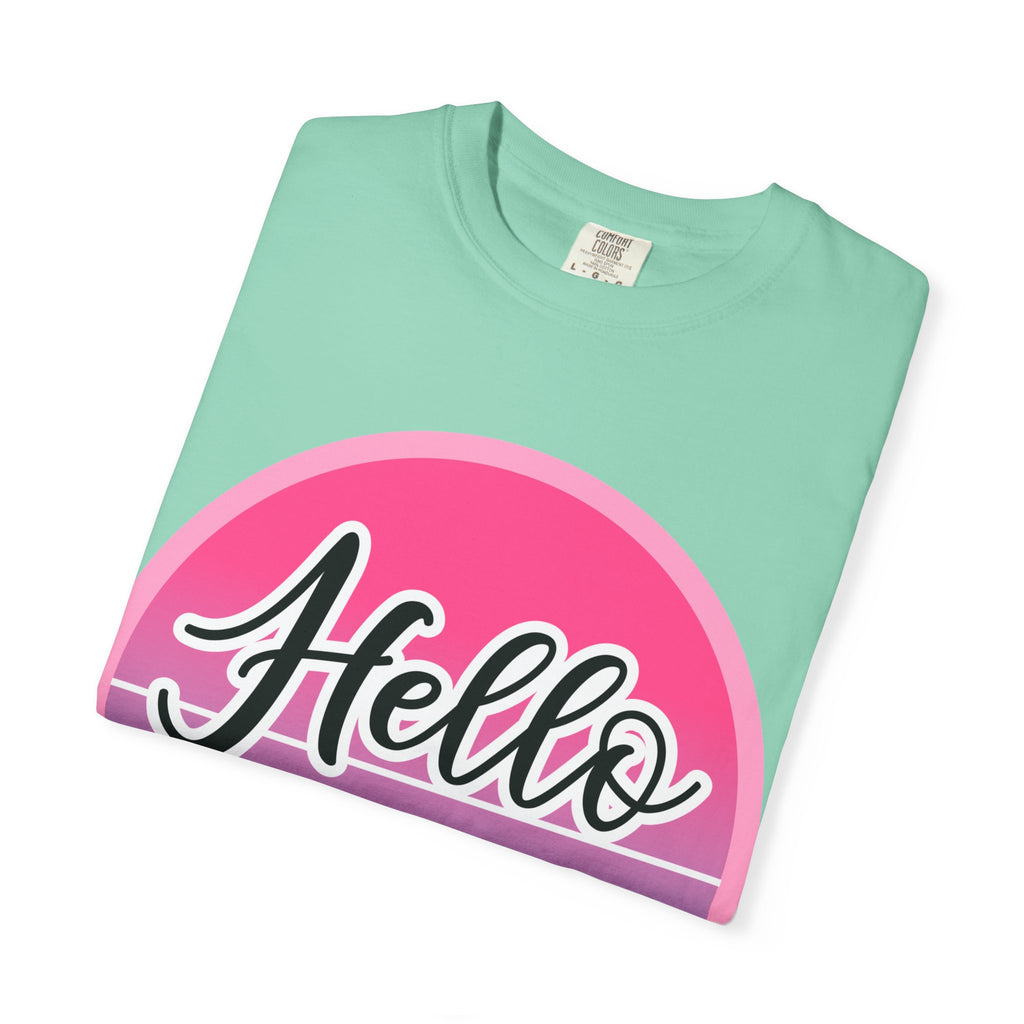 Hello Summer T-Shirt — Pink Retro Sunset Floral Tee